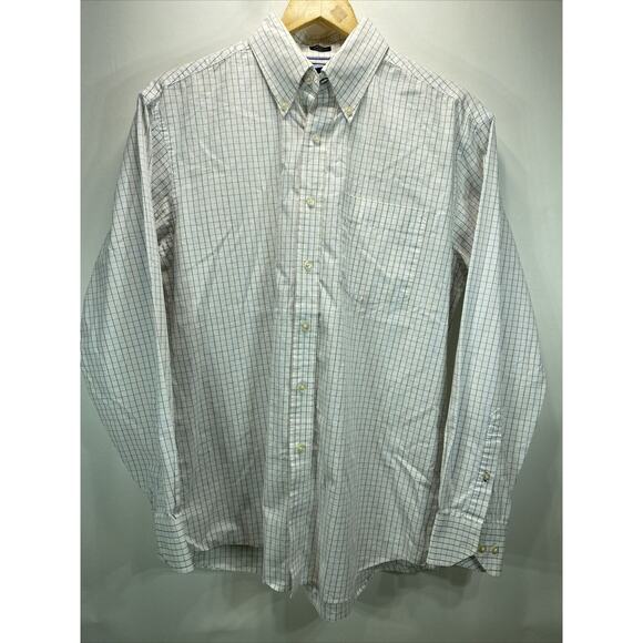 Tommy Hilfiger Button White Blue Red Regular Fit Ithaca Shirt Men's Medium 38-40 - Picture 1 of 11